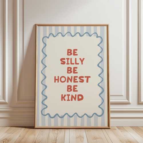 Be Silly Be Honest Be Kind Retro Print Digital, Retro Kids Room Decor, vintage quote poster, Boho Classroom Decor, Playroom, Vintage Nursery