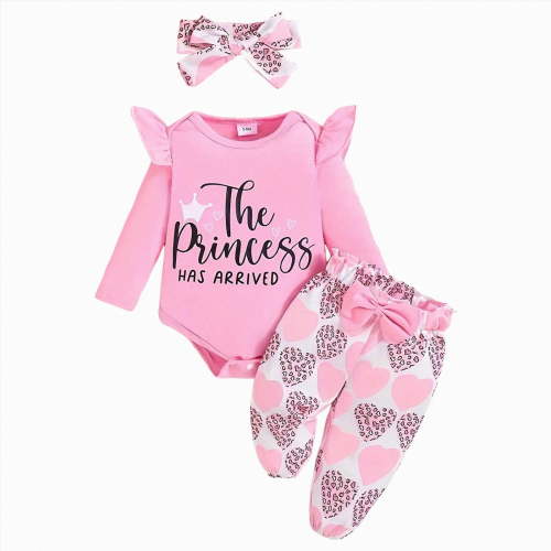 TOWED22 Newborn Baby Girl Outfits Clothes 3-Piece Fall Winter Long Sleeve Round Neck Floral Romper Jumpsuit Bow Pants Headband Bodysuit Set(Pink,0-3 M)