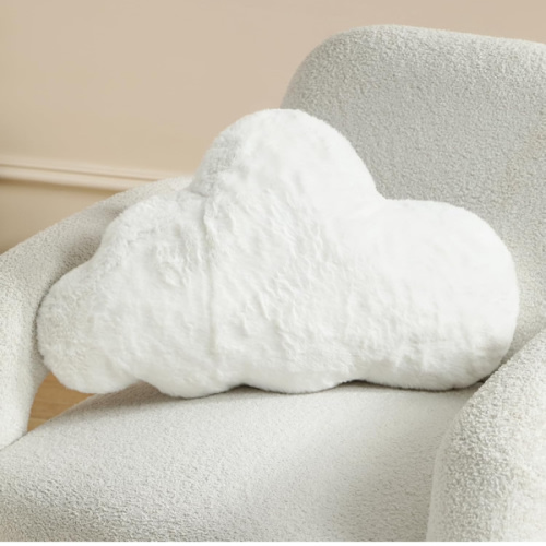 White Cloud Shaped Pillow, Decorative Throw Pillow Gifts, Cute Plush Room Decor, Fluffy Faux Rabbit Fur 9.5"x16" Pillows for Living Bedroom Kids Room