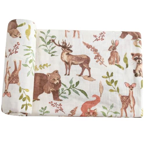 LifeTree Baby Swaddle Blankets, Muslin Swaddle Blankets Boys Girls Swaddling Wrap Receiving Blanket for Newborn, 70% Viscose Bamboo and 30% Cotton, Large 47" x 47", Woodland Pattern