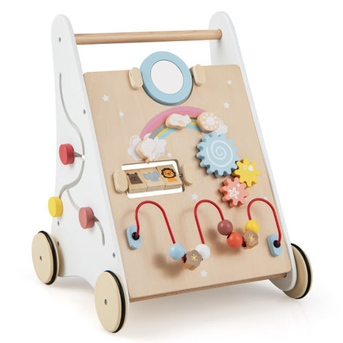 CIPACHO Wooden Baby Walker with Multiple Activities Center for Kids Ages 1+, Activity Walker, Fun Toys for Baby, White