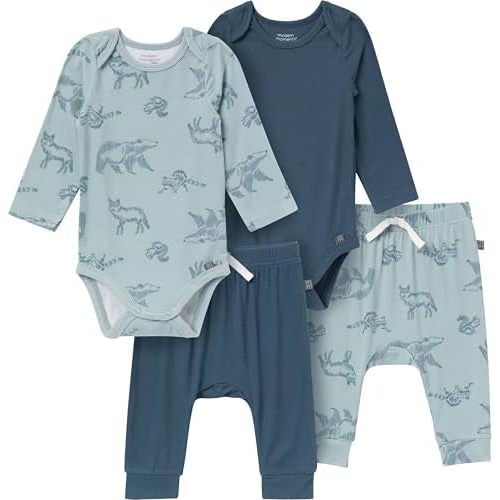 6-9 mo Modern Moments by Gerber Unisex Baby 4-pack Long-sleeve Bodysuit & Pant Set