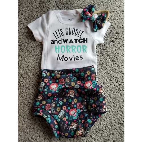 Baby Bummies Set: Horror Clowns & Floral, Includes Headband (0-3 Months)