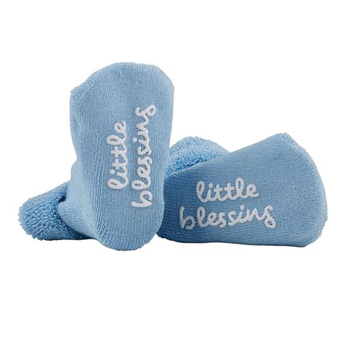 Stephan Baby Non-Skid Socks with Inspirational Phrases, Little Blessing, Blue, Fits 3-12 Months