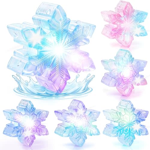 6 Pcs Frozen Snowflake Light Up Bath Toys, Mold Free Floating Water Toys