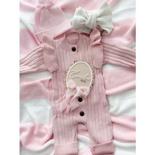 Full length knit romper dusty pink