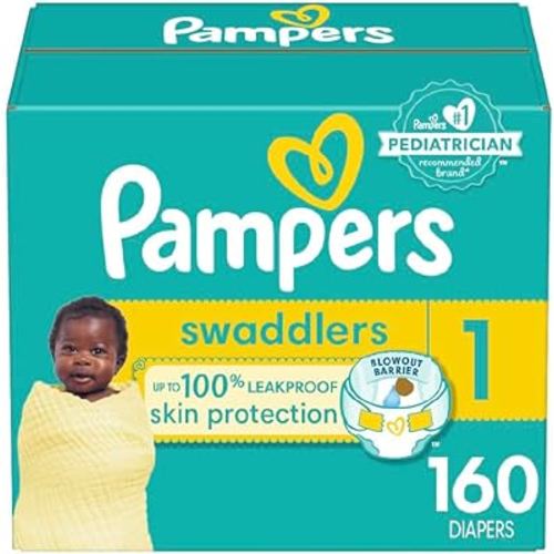 Pampers Swaddlers Diapers, Size 1, Absorbent, Keeps Baby Dry and Comfortable, Skin Safe Disposable Baby Diaper, 1 Pack (Count of 160)
