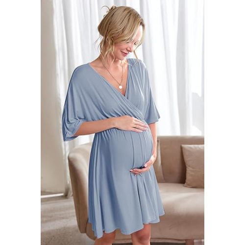 Ekouaer 3 in 1 Labor/Delivery/Hospital Gown Maternity Dress Nursing Nightgown Sleepwear