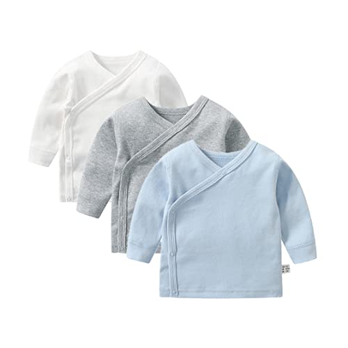 RUKOSU Baby Long Sleeve Side-snap Cotton Shirt Unisex Newborn Girls Boys Kimono Tee Shirts Top