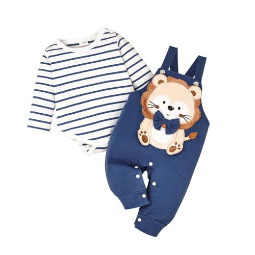 TOKIAGO Baby Boy Clothes Newborn Outfits Fall Winter Striped Romper Infant Cartoon Overall Adjustable Suspender Pants Set