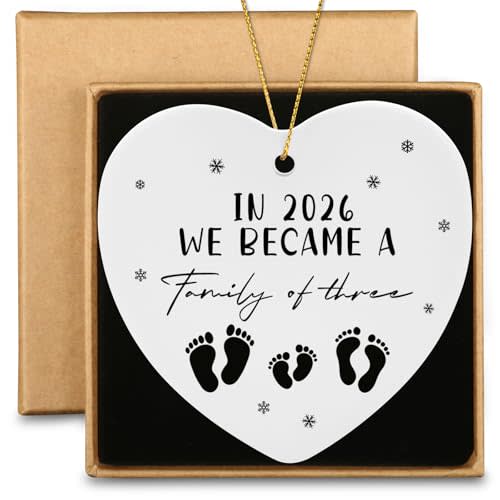 Pregnancy Announcement for Husband in 2026 We Became a Family of Three Baby First Christmas Ceramic Heart Ornament New Parents Gifts for Couples New Mom Dad Gifts