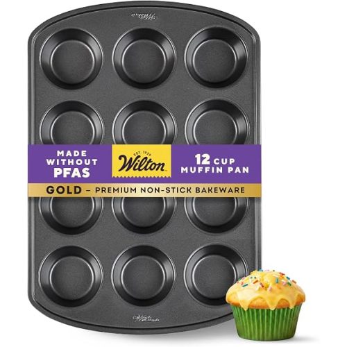 Wilton Gold Non-Stick Muffin Pan, Stainless Steel, 12-Cup