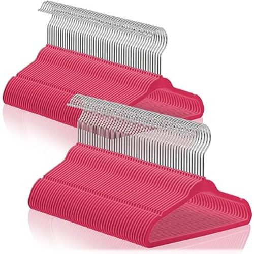 Casafield 100 Velvet Baby Hangers - 11" Size for Infant & Toddler Clothes - Pink