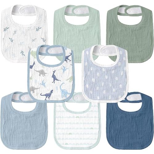 Muslin Bibs for Baby Boy, Adjustable Fit for Drooling and Teething Toddler