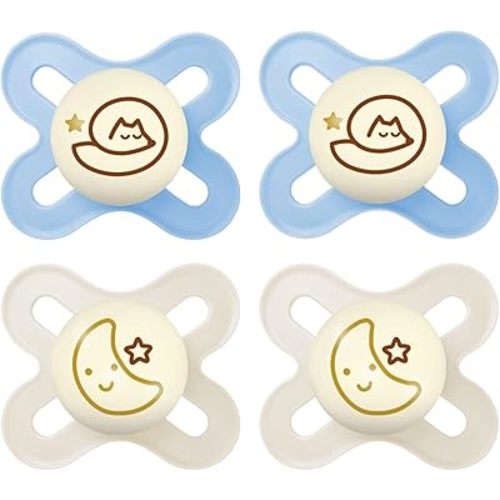 MAM Original Start Night Baby Pacifiers, Binky for 0-3 Months, BPA-Free Silicone Nipple, Easy to Clean, Best for Newborn Babies, Developed with Medical Experts, 4 Count Binkies with Sterilizer Case