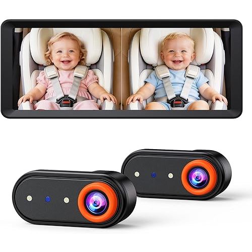 BM5 MAX 1080P HD Dual Baby Car Camera with Recording, 7.2” Split Screen Monitor for 2 Kids, Dual Car Camera Baby Monitor with Auto Night Vision, Easy Installation Carseat Camera for Baby