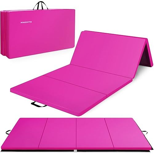 BalanceFrom 10x4 Feet 4-Panel Folding Gymnastics Mat – 2-Inch Thick Pad with Vinyl Surface and Carrying Handles for Tumbling, Yoga, Pilates, Home Workouts, and Martial Arts