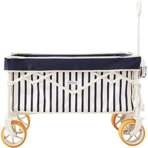 Beach Wagon for Sand with 6.7" Fat Tires, Foldable Beach Cart for Beach & Camping, Large Capacity Easy-Pull Wagon, Heritage Navy Stripe