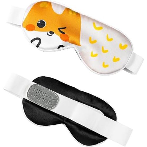 100% Silk Sleep Mask for Baby, Extra Wide Adjustable Velcro Strap, 100% Block Light, Travel Essential for Flight and Roadtrip. Cute Soft Breathable Kids Eye Masks for Sleep Aids (Apricot, X-Small)
