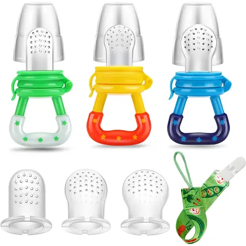 PandaEar Baby Fresh Fruit Food Feeder Pacifier (3 Pack) |Training Massaging Toy Teether| Food Grade Soft Safe BPA-Free Silicone Pouches| Babies Toddlers Infants Kids