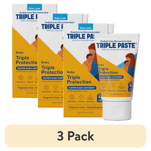 (3 pack) Triple Paste Diaper Rash Cream, Hypoallergenic Medicated Ointment for Babies, Overnight and Daily Protection, 2 oz
