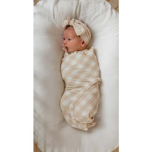 Infant Swaddle in Neutral Gingham