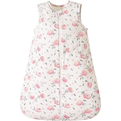 PHF 100% Cotton Baby Sleep Sack 12-18 Months, 2.5 TOG Winter Baby Wearable Blanket with 2-Way Zipper, Warm Comfy Quilted Sleeping Bags, Infant Sleeping Sack for Newborn Girls, Large Size, Pink Floral