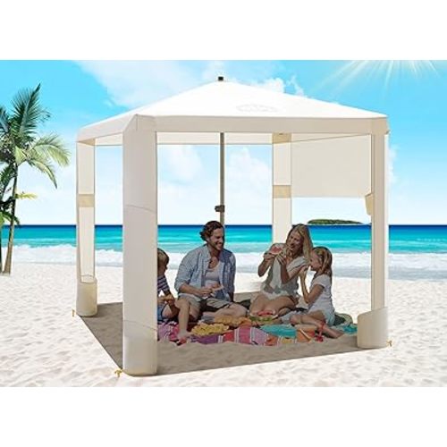 Beach Cabana 6.2"x6" Canopy, Fast Set up and Take Down, UPF 50+ UV Protection, Rainproof Beach Umbrella Shelter with Half Side Wall for Outdoor Patio Backyards Alfresco Eateries Pools Cafes Picnic