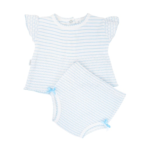 Blue 6 Months Paty Knit Flutter Sleeve Diaper Set with Bows - PatyInc