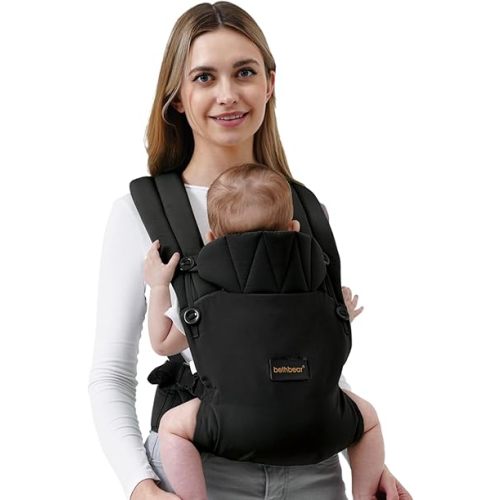 Baby Carrier Newborn to Toddler, 7-45 lbs with Natural Cotton Linen, Ergonomic Design,Versatile and Adjustable,Hands Free for Moms&Dads (Black)