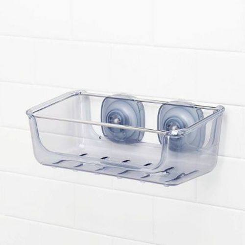 OXO Stronghold Suction Large Basket: Stainless Steel & Plastic Shower Organizer with Suction Grip