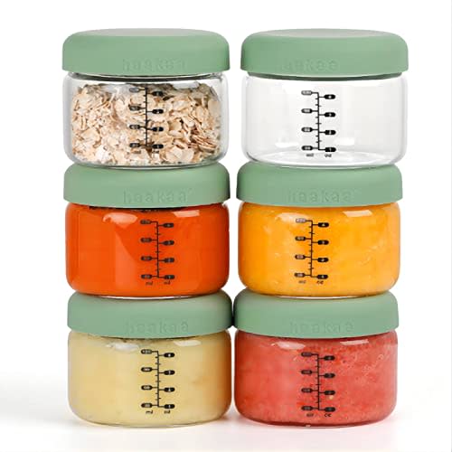 haakaa High Borosilicate Glass Baby Food Storage Jars with Silicone Lid-6 Set,6 oz Baby Food Storage Containers for Freezer&Microwave & Dishwasher Safe