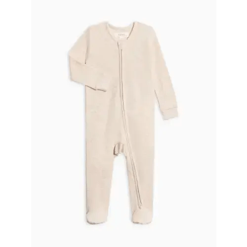 Lane Waffle Knit Zipper Sleeper in Heather Oat (Newborn)