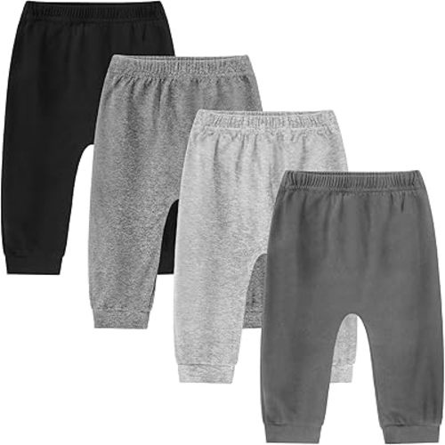 VOGRYE Baby Boy Leggings 4-Pack, Stretch Pull-On Pants, Soft Cotton Blend, Elastic Waist, Toddler Infant 3-24 Months