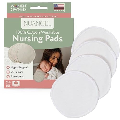NuAngel 100% Cotton Washable Nursing Pads for Breastfeeding, Reusable & Breathable Leak Protection – 8 Pack (Natural)