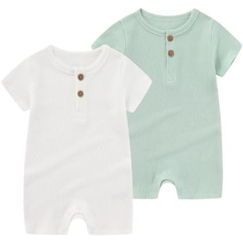MAMIMAKA Baby Bodysuits Solid Romper One-Piece Newborn Clothes 2 Pack Baby Shower Gifts