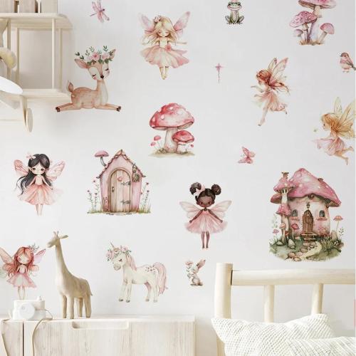Children's Room Wall Sticker Whimsical Fairy Mushroom House Wall Stickers Cute Flower & Elf Decals for Kids’ Room Baby Girl Nursery Bed Room