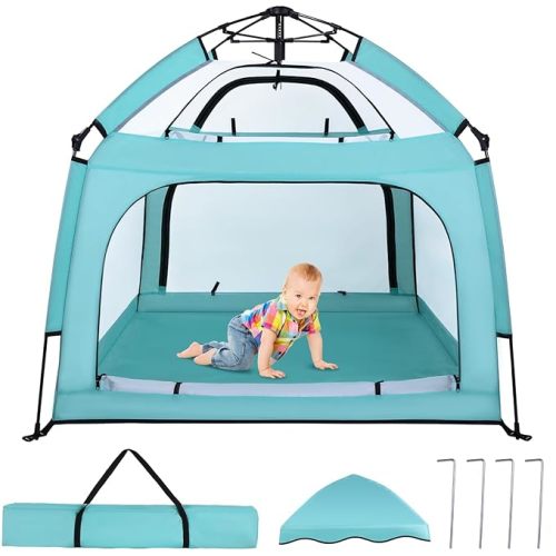 Portable Baby Playpen with Canopy, Infant Play Yard, Beach Tent, Mosquito Net for Indoor and Outdoor (Green)
