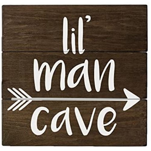 Elegant Signs Boys Nursery Wall Decor for Little Baby Boy or Toddler - Lil Man Cave Wood Sign