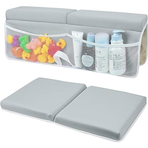 Baby Bath Kneeler and Elbow Rest Pad Set,Soft and Comfortable with 4 Toy Storage Bags,Non Slip and Quick Drying Thick Bath Kneeler and Elbow Rest Pad Set,Ideal Bath Kneeling Pad for Bathing Baby