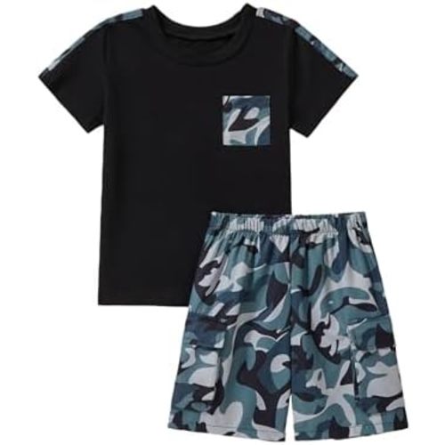 Toddler Baby Boy Summer Clothes Short Sleeve T-Shirt and Camo Cargo Shorts Toddler Boy Outfits 12M–5T
