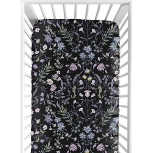 Sweet Jojo Designs Black Purple Boho Wildflower Vintage Floral Girl Fitted Crib Sheet Lavender Bohemian Farmhouse Cottagecore