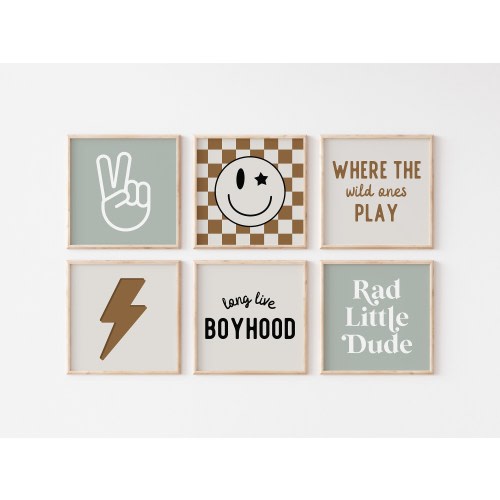 Square Gallery Wall Set, Retro Rad Little Dude, Beach Nursery, Checkered nursery Poster, Baby Boy Kid Room Decor, Toddler Poster, shared roo
