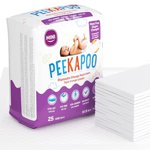 Peekapoo Mini – 25 Pack Disposable Changing Pads for Baby (18 Inches x 16 Inches) Disposable Waterproof Liners, Diaper Changing Pad Protector Mat