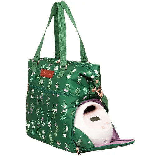 Sarah Wells Lizzy Breast Pump Bag – Stylish Pump Tote with Insulated Cooler Pocket, Laptop Sleeve – Fits Portable Pumps & More – Easy-Clean, Lightweight Breastfeeding Bag (Olive You)