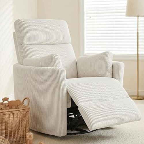Power Rocking Chair Nursery with USB&Type C, 2 Pillows, Cream