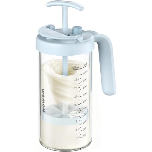 Borosilicate Glass Formula Mixing Pitcher – 32oz True Mixing Capacity, Time Dial for Freshness Tracking, Dishwasher-Safe, BPA-Free Lid, Perfect for Breastmilk Pitcher Method & Multi-Baby Feeding, Blue