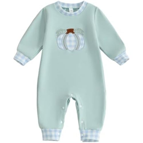 Adobabirl Baby Boy Girl Halloween Outfit Pumpkin Embroidery Romper Long Sleeve Jumpsuit Newborn Halloween Fall Clothes