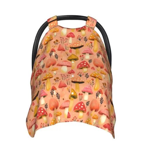 Infant Car Seat Cover Baby Carseat - Soft Retro Mushroom Flowers Print Breastfeeding Nursing Cover, Breathable Comfy Baby Essentials Stroller Blanket Car Seat Canopy Accessories for Babies