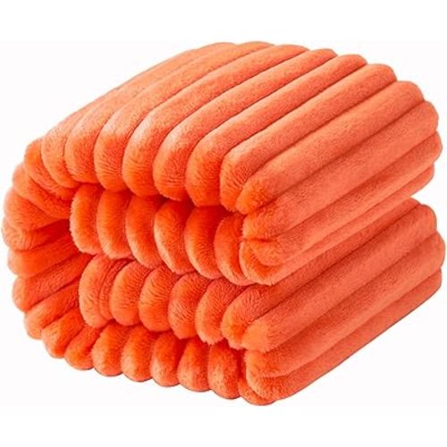 NTBAY Flannel Fuzzy Toddler Blanket, Fluffy Warm and Lightweight Reversible Stripes Design Baby Plush Blanket, 30x40 Inches, Orange